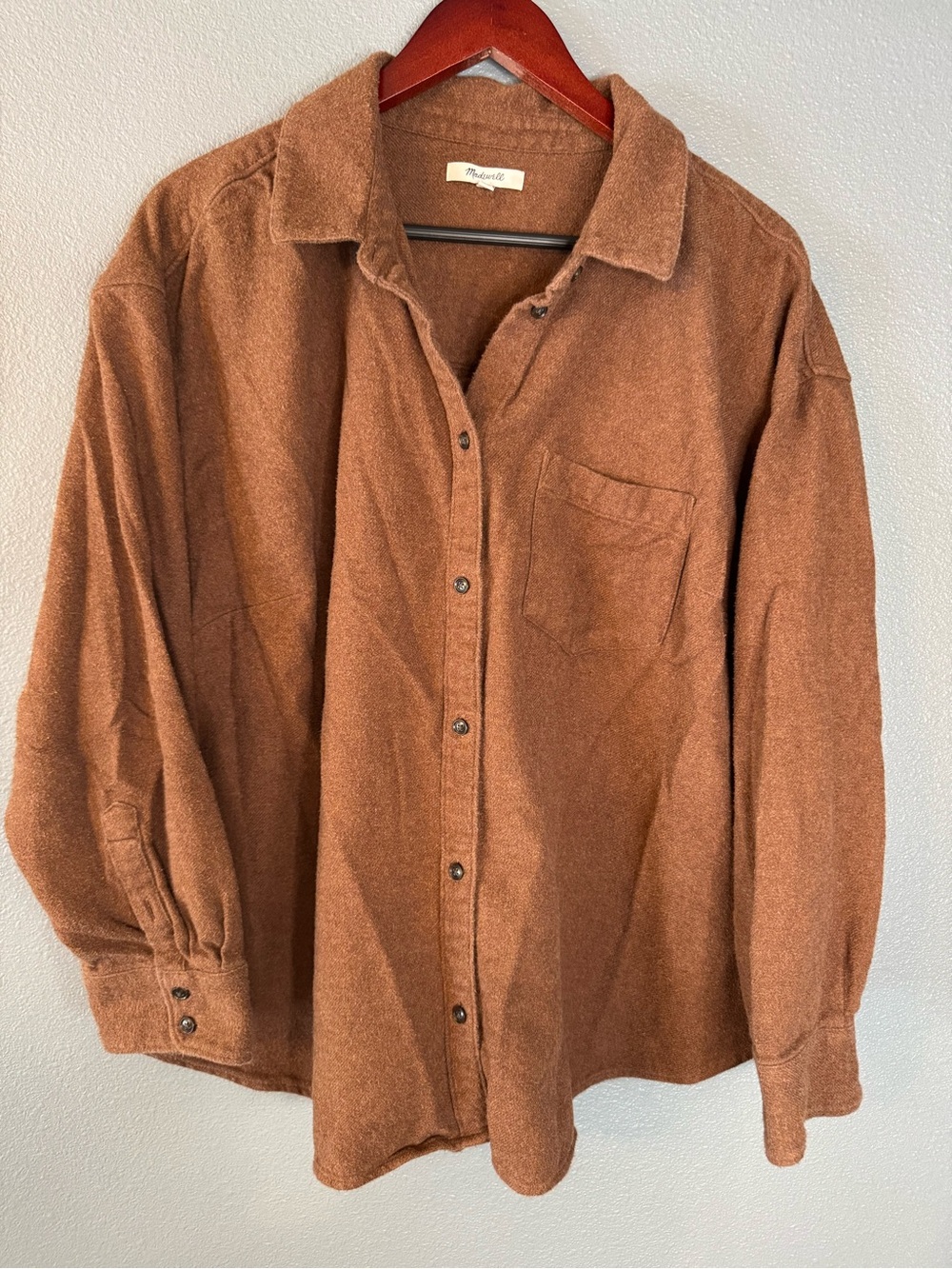 Madewell Women’s 3X Brown Brushed Cotton Button Front Oversized Shirt